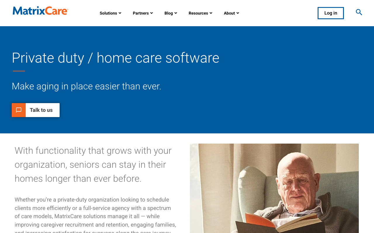 MatrixCare private duty and home care software page