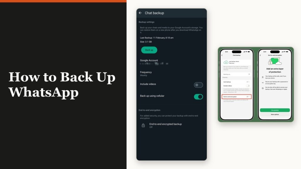 The WhatsApp chat backup screen showing the last backup size and time