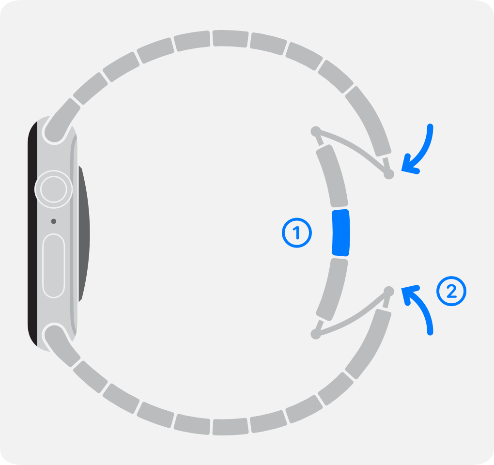 Butterfly closure on an Apple Watch Link Bracelet being folded in until it clicks