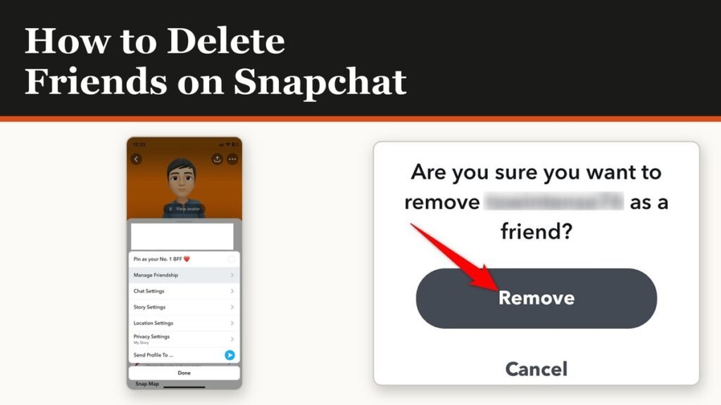 The Snapchat confirmation dialog for removing a friend