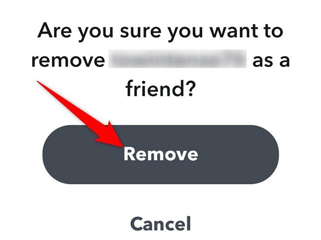 The Snapchat dialog asking to confirm removing a friend