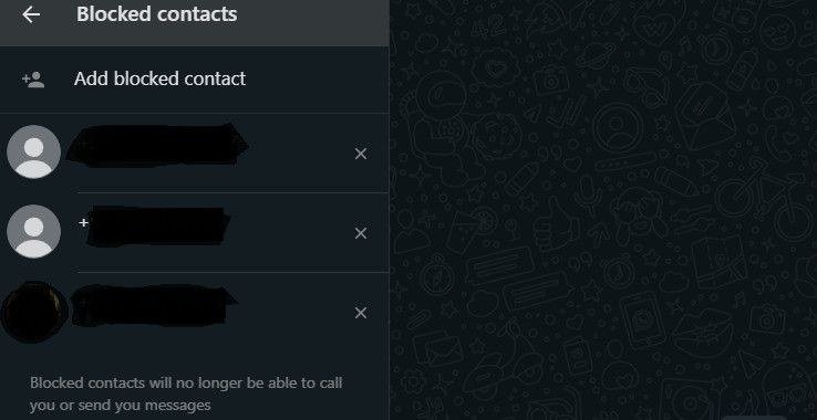 The Blocked contacts screen in WhatsApp settings on Android