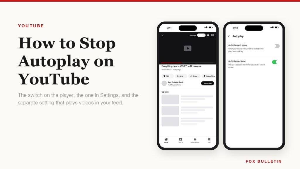How to stop autoplay on YouTube shown on the player and in the app settings