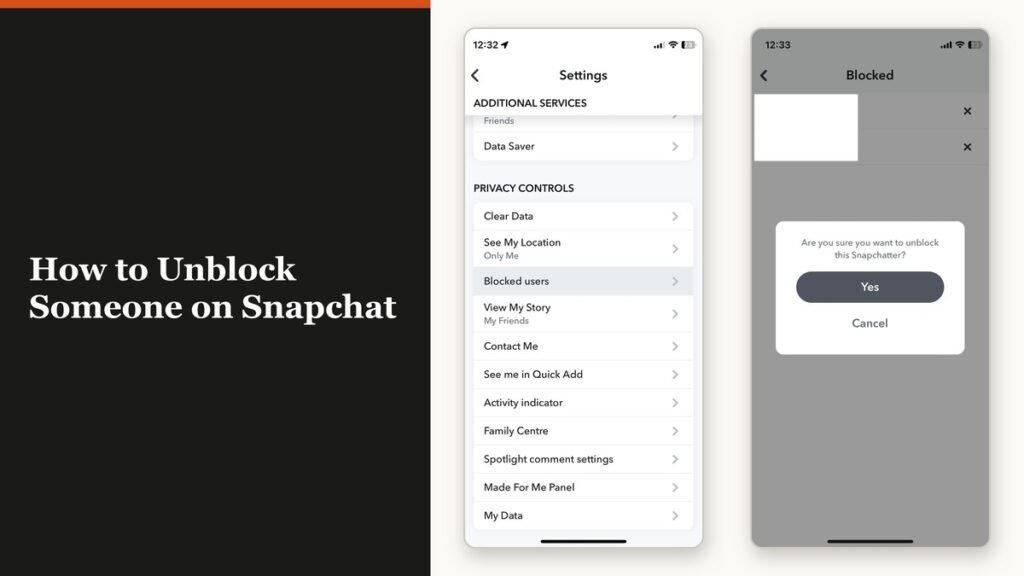 The Snapchat Blocked list with the unblock confirmation showing