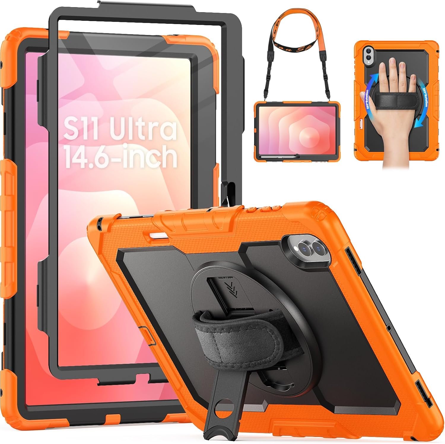 HXCASEAC rugged case with rotating hand strap and screen protector for the Galaxy Tab S11 Ultra