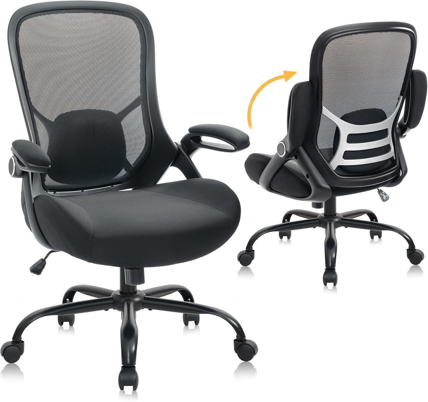 HYLONE 400lb big and tall office chair in black with mesh back and lumbar support