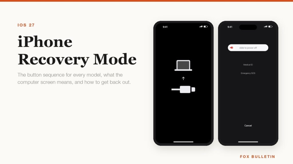 iPhone recovery mode screen showing a laptop and a cable