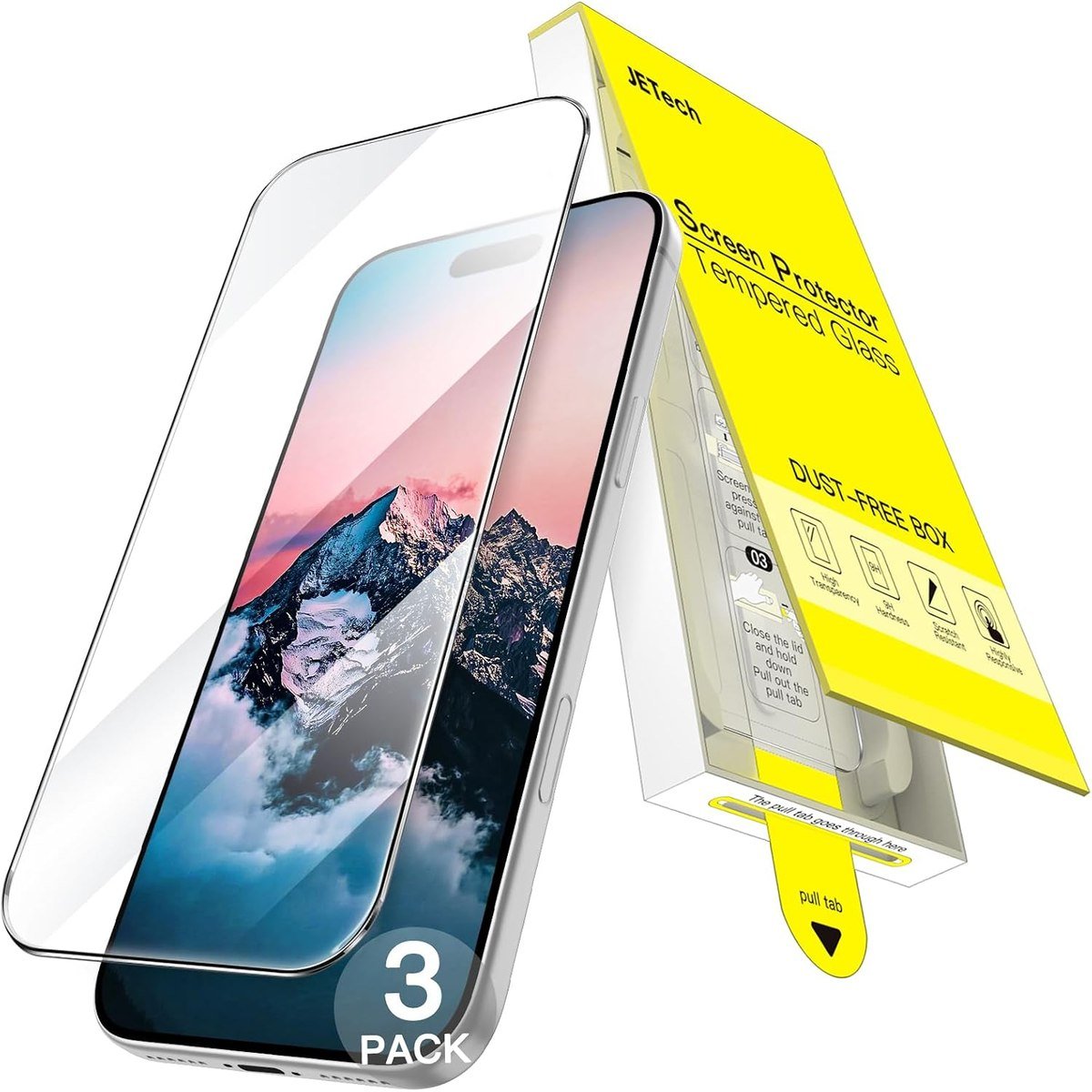 JETech three-pack tempered glass with snap-on alignment tool