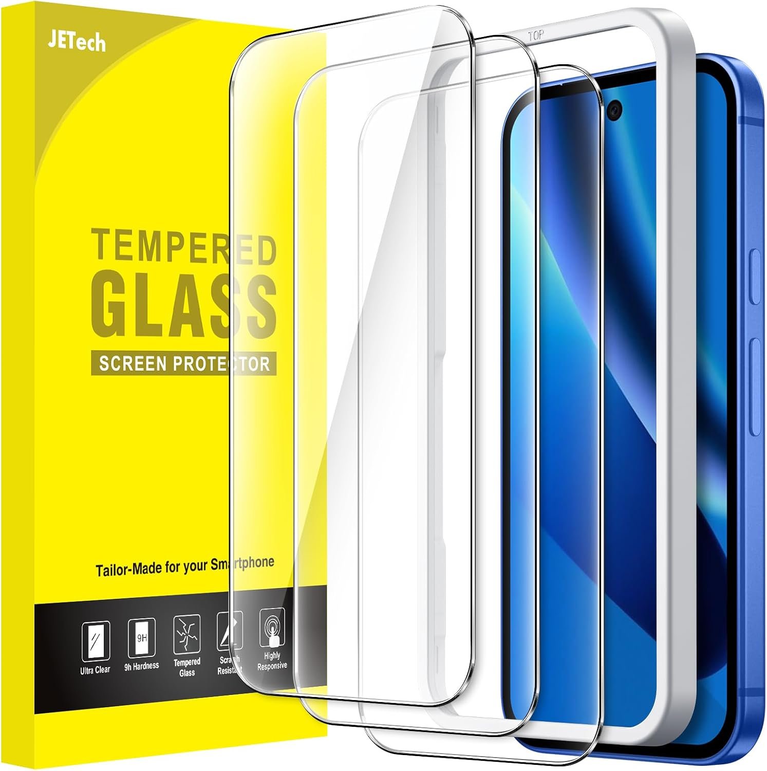 JETech three-pack tempered glass screen protector for Google Pixel 10a