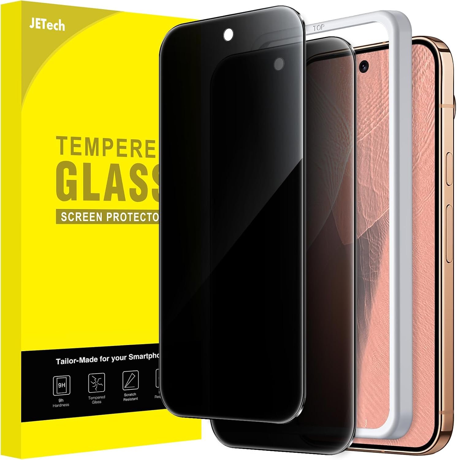 JETech privacy screen protector for Google Pixel 11 Pro XL showing the darkened off-angle view