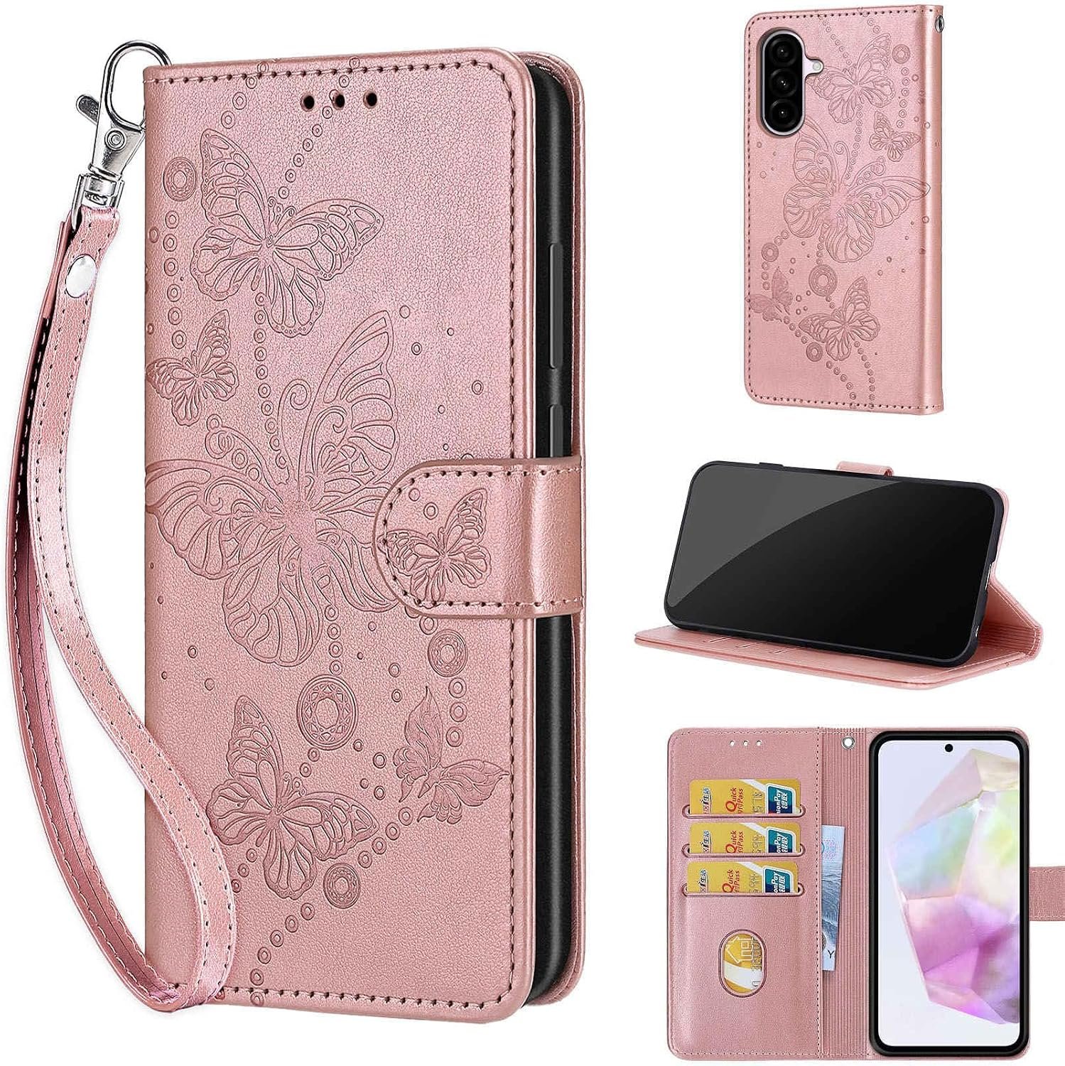 KENHONER rose gold butterfly wallet case for the Samsung Galaxy A56 5G