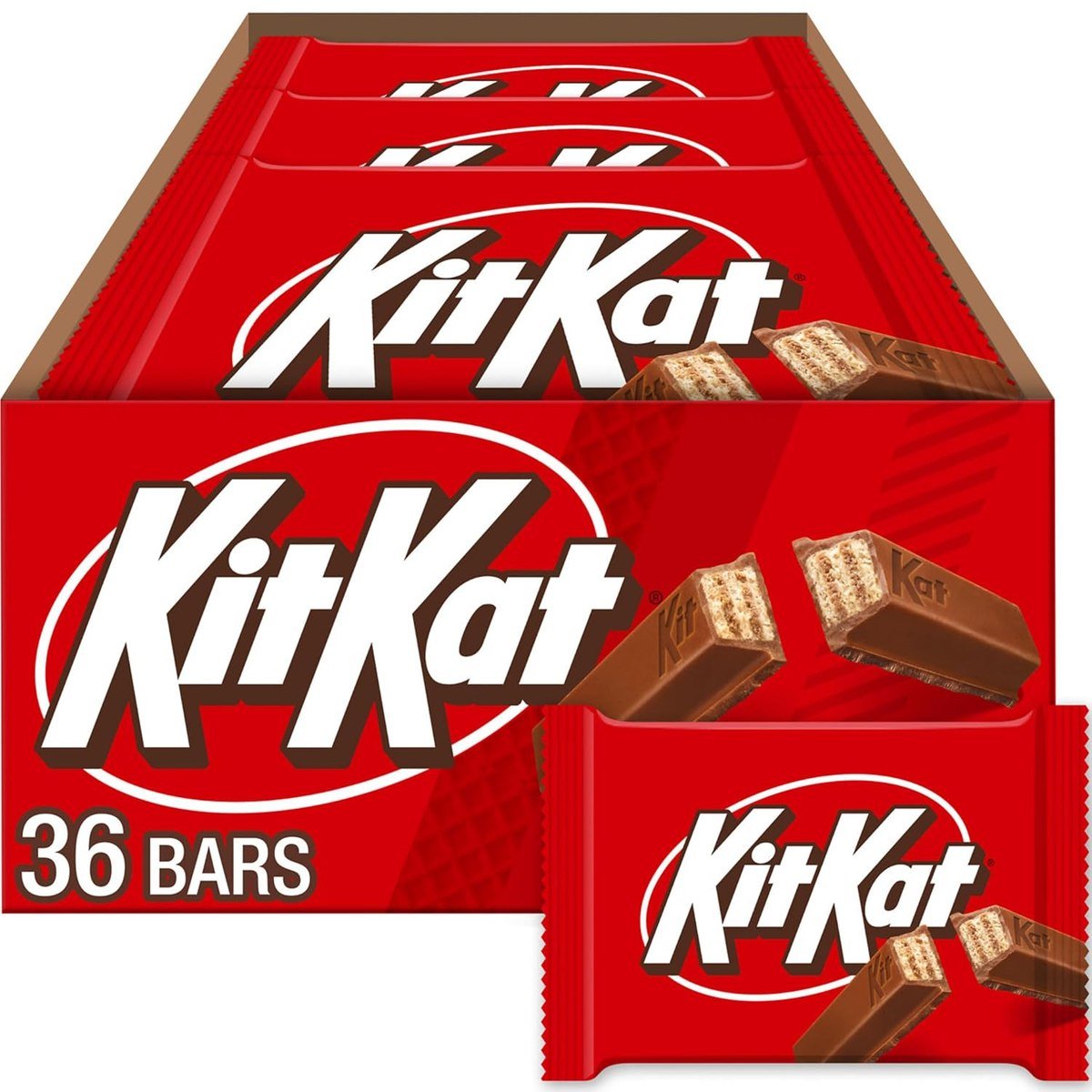 Kit Kat milk chocolate wafer bars in a 36-count bulk box