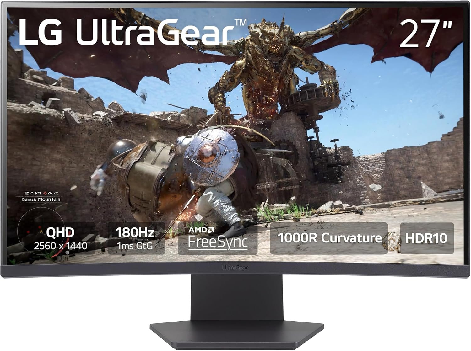 LG UltraGear 27GS60QC-B curved 27-inch QHD gaming monitor seen from the front