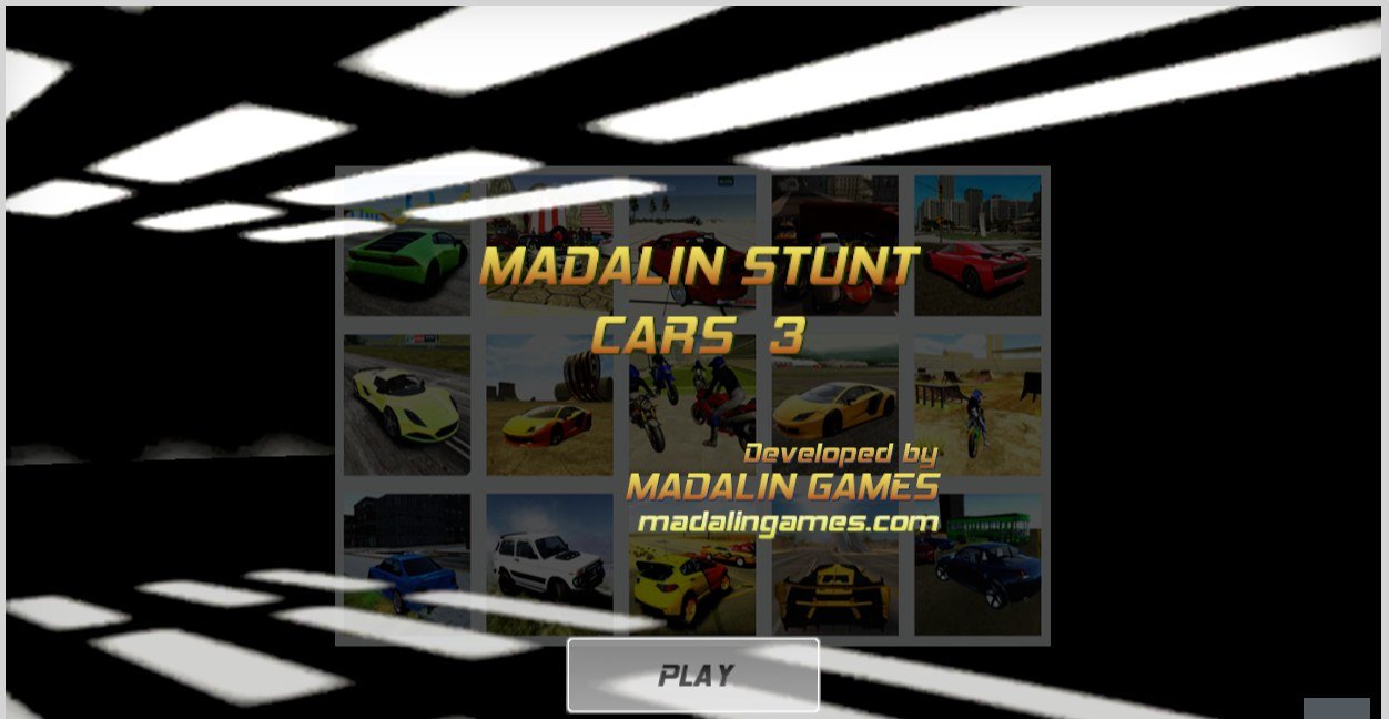 Madalin Stunt Cars 3 loading screen listing the car roster