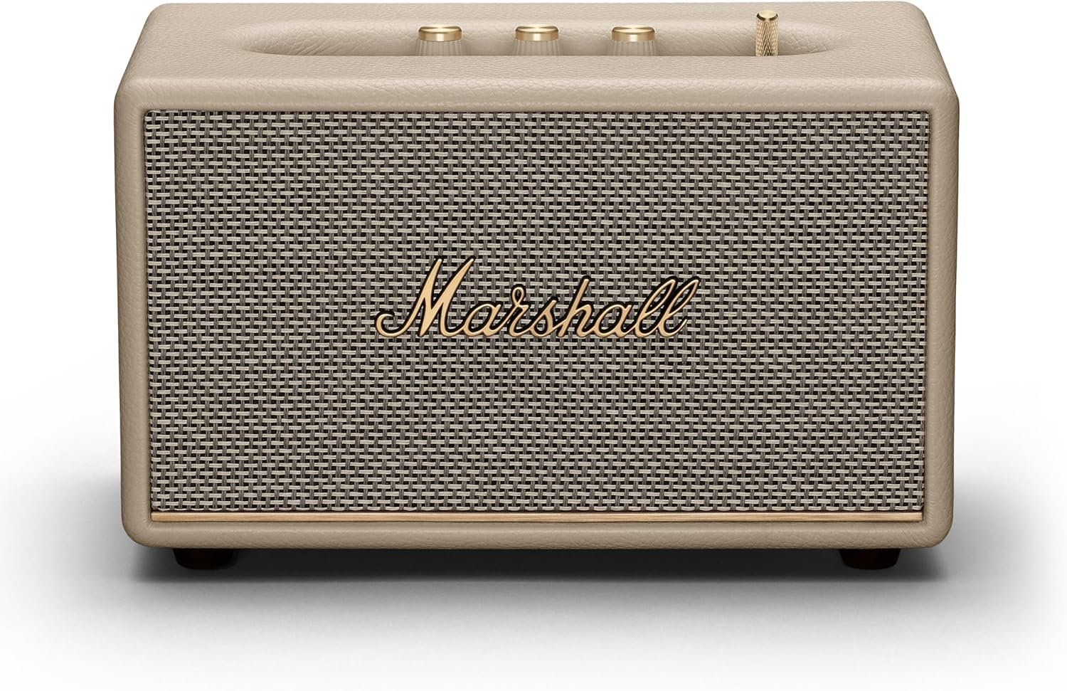 Marshall Acton III bluetooth home speaker in cream with brass-coloured controls