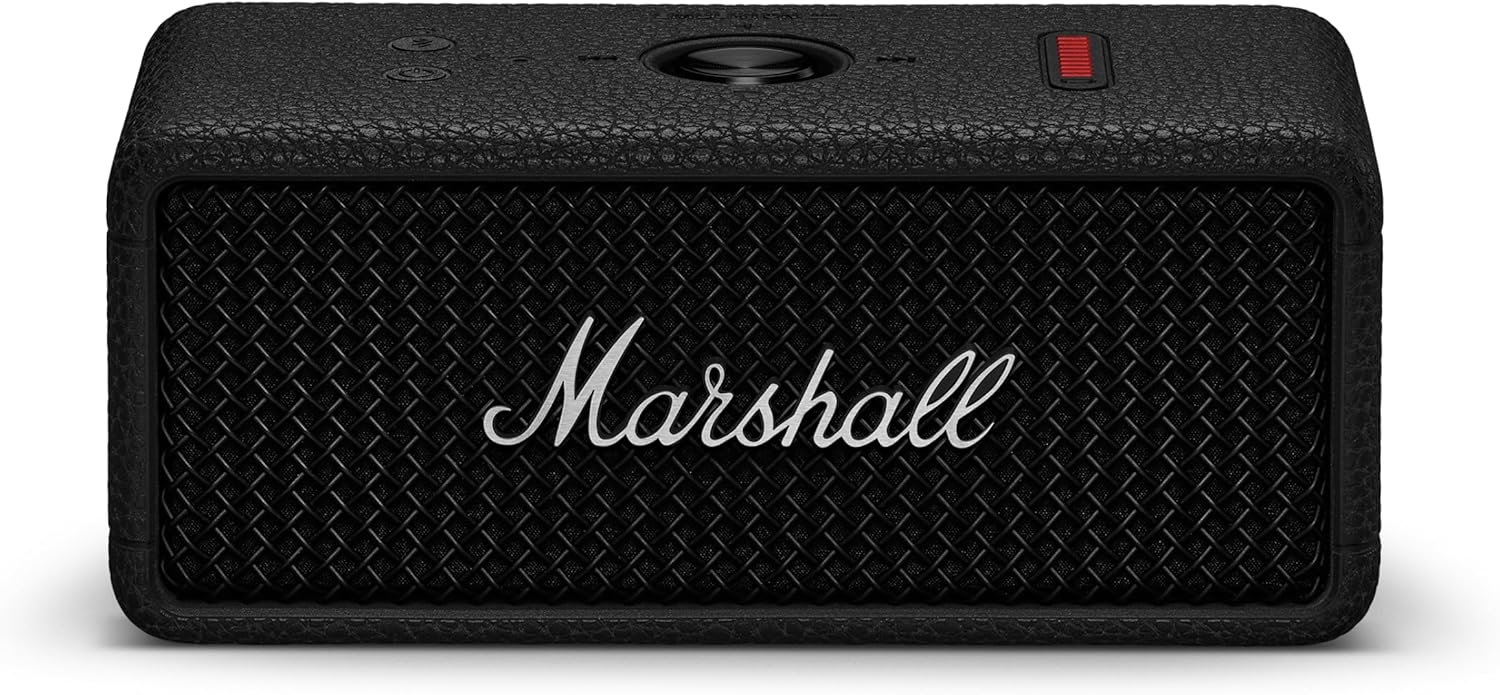 Marshall Emberton III portable bluetooth speaker in black and silver with the Marshall logo