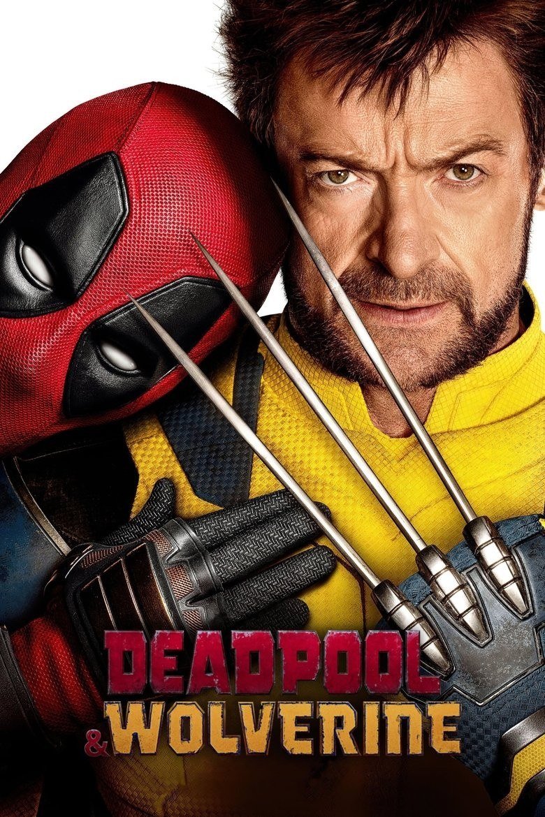 Deadpool and Wolverine poster with the two heroes cheek to cheek, claws out