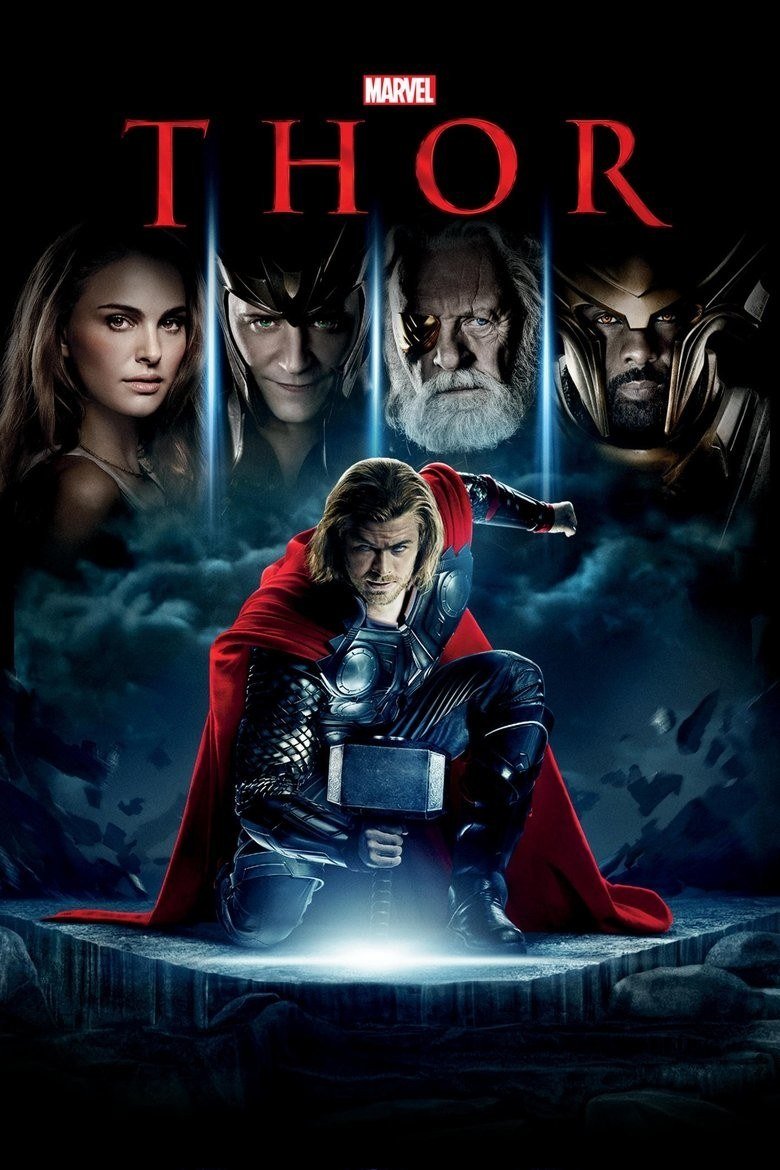 Thor poster with Chris Hemsworth kneeling with his hammer beneath the supporting cast