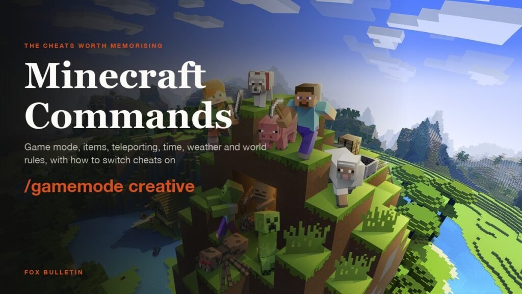 Minecraft landscape with the headline Minecraft Commands