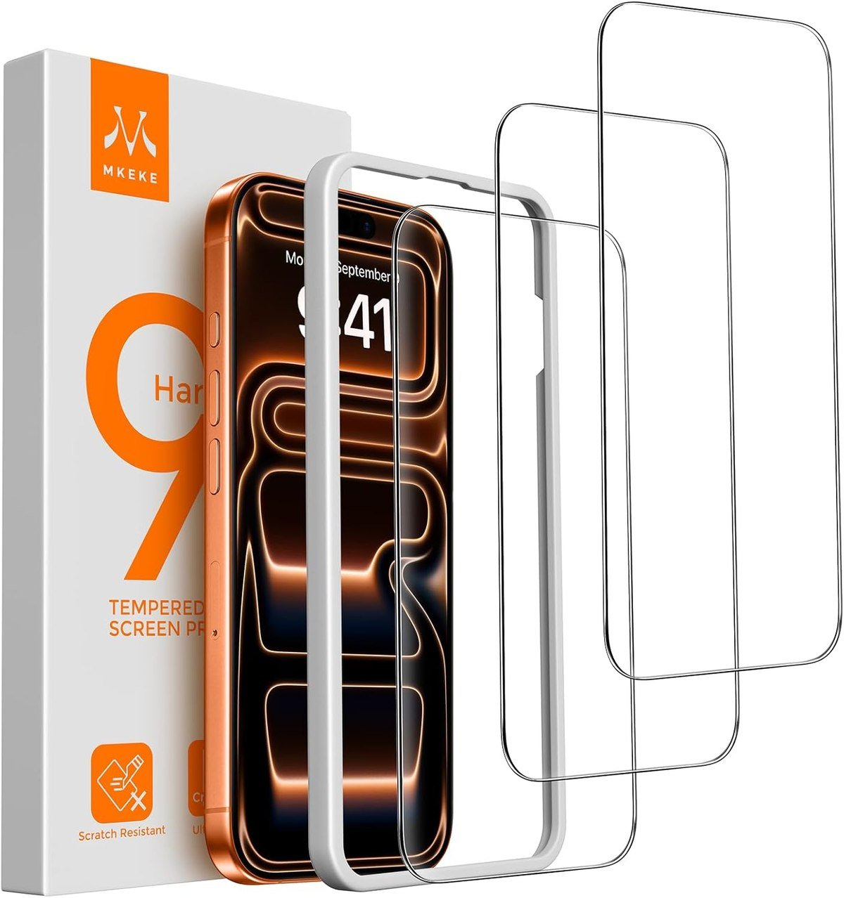 Mkeke three-pack 9H+ tempered glass for iPhone 17 Pro