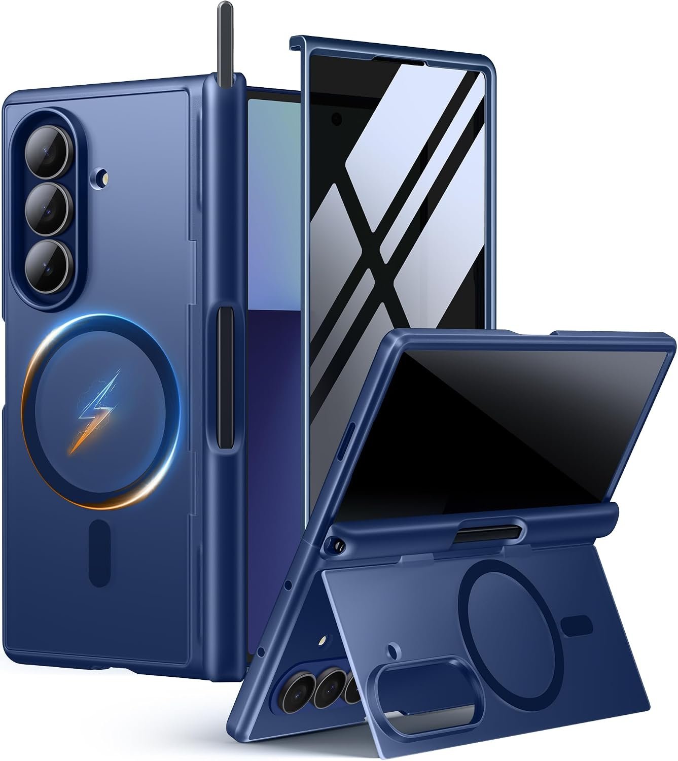 MOBOSI case with integrated stylus pen and privacy screen protector for the Galaxy Z Fold 7 in blue