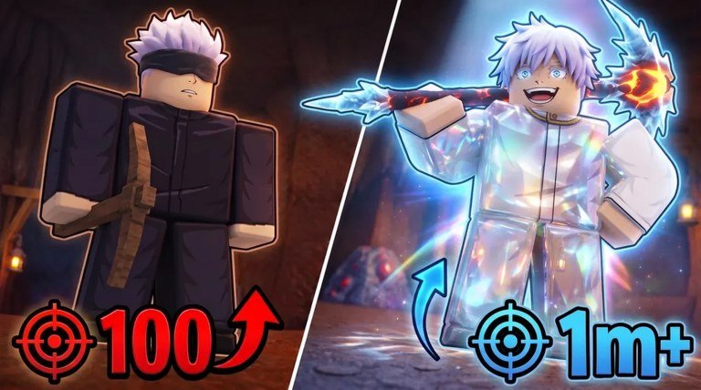 My Anime Mine miner before and after a damage upgrade on Roblox