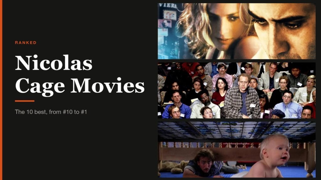 Nicolas Cage Movies headline beside stills from Nicolas Cage films