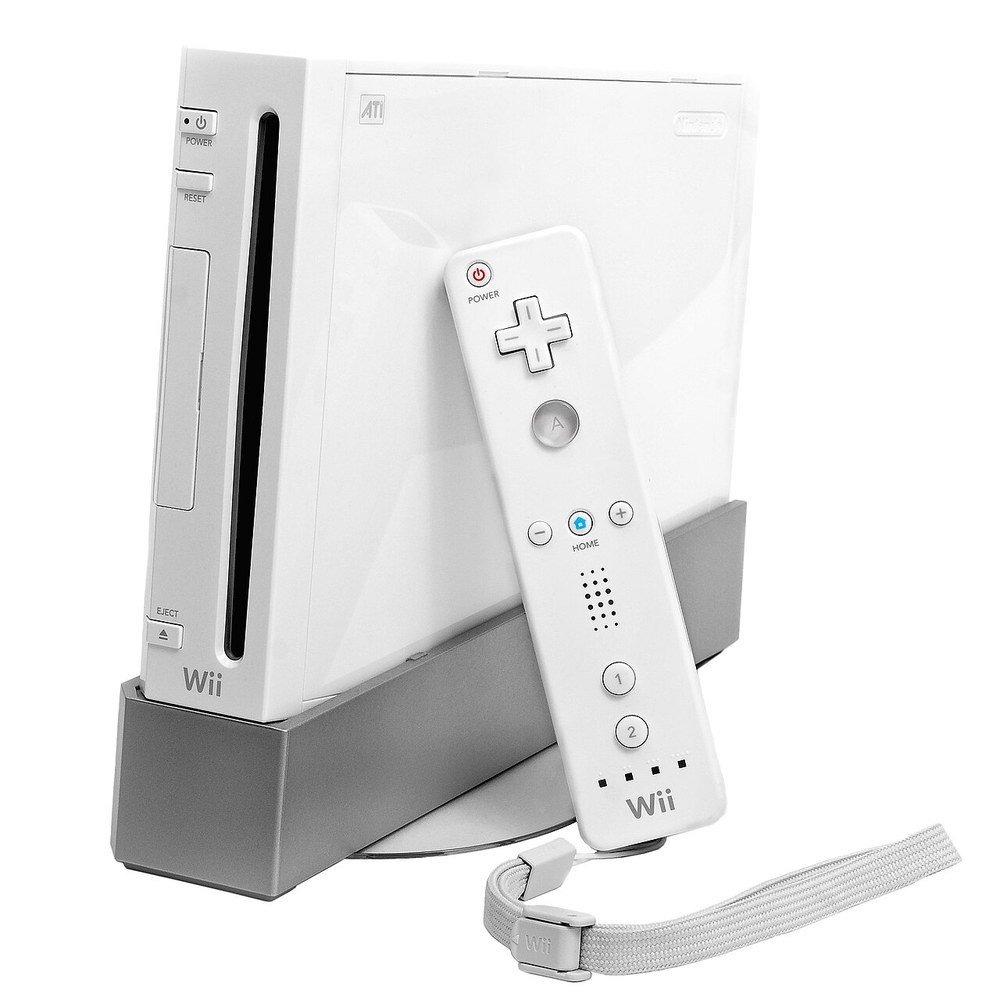 White Nintendo Wii console with a Wii Remote