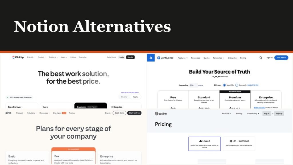 Notion is $10 a seat on Plus and $20 on Business. Ten Notion alternatives compared on seat price, free tiers and which o