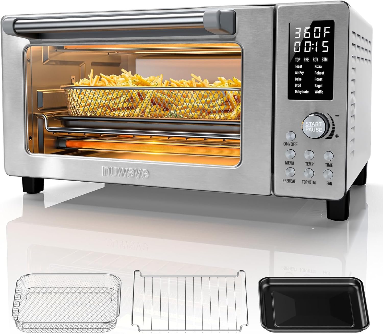 Nuwave Bravo Pro convection air fryer toaster oven combo in stainless steel