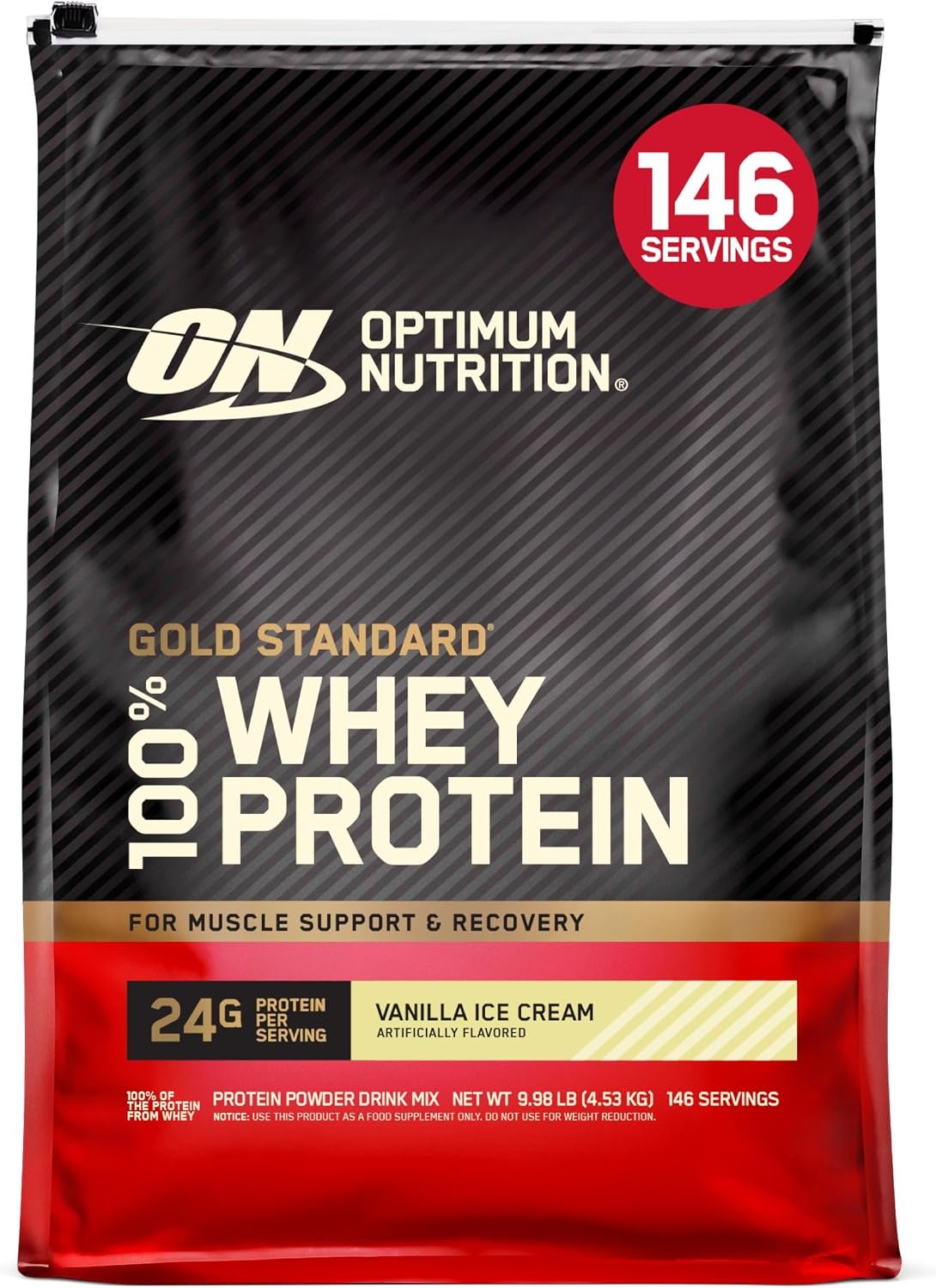 Optimum Nutrition Gold Standard 100% Whey protein powder tub in Cookies and Cream flavour
