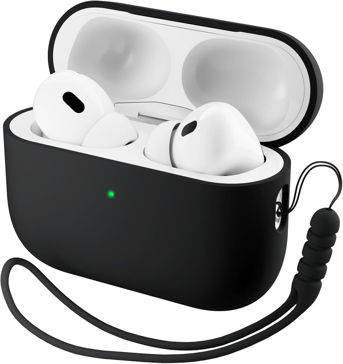 ORNARTO hybrid silicone case for AirPods Pro 3 in black with a detachable lanyard