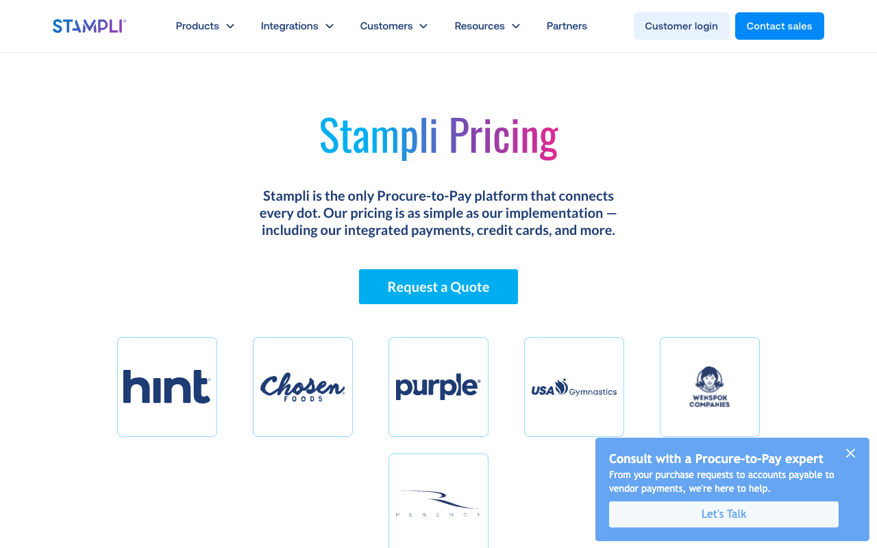 Stampli pricing page showing a feature comparison with no price figures
