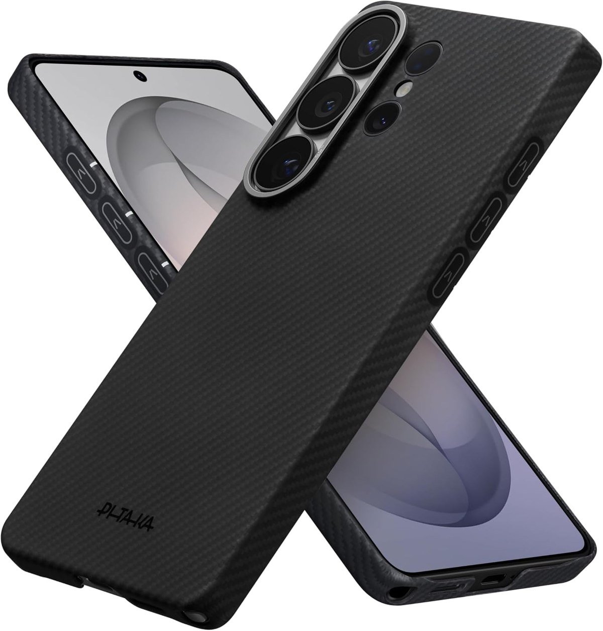 PITAKA Ultra-Slim aramid case for Galaxy S26 Ultra in black and grey, angled