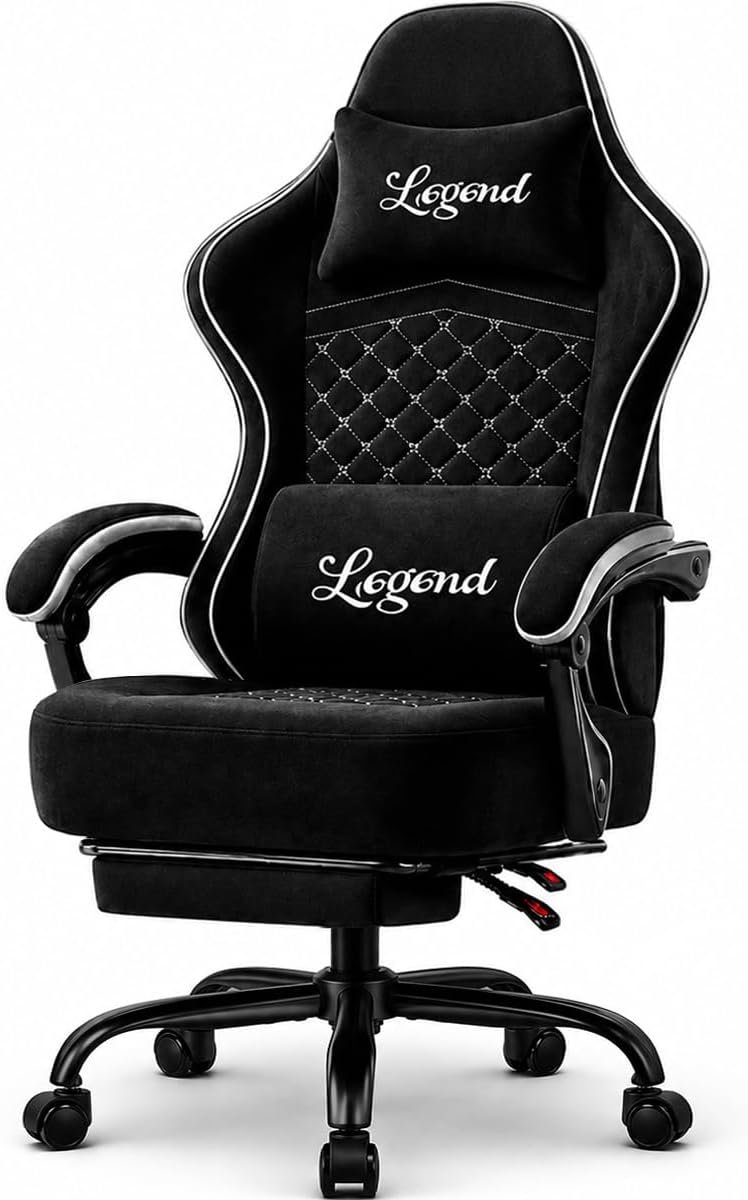 Ergonomic gaming chair for adults with pull-out footrest and wide pocket spring seat