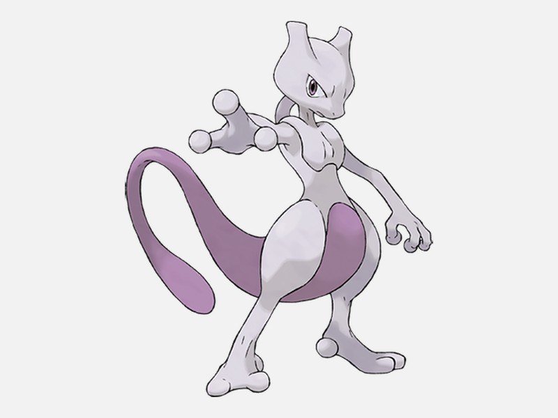 Official artwork of Mewtwo, a Psychic-type Pokémon