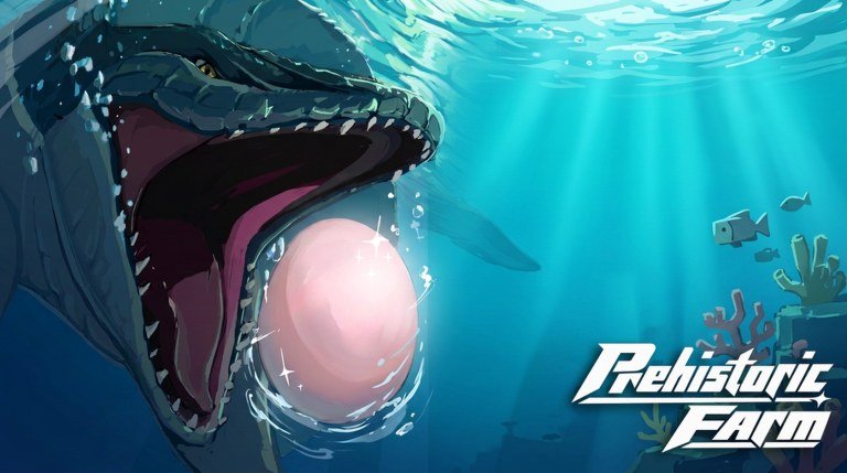 Prehistoric Farm mosasaurus guarding a glowing egg underwater on Roblox