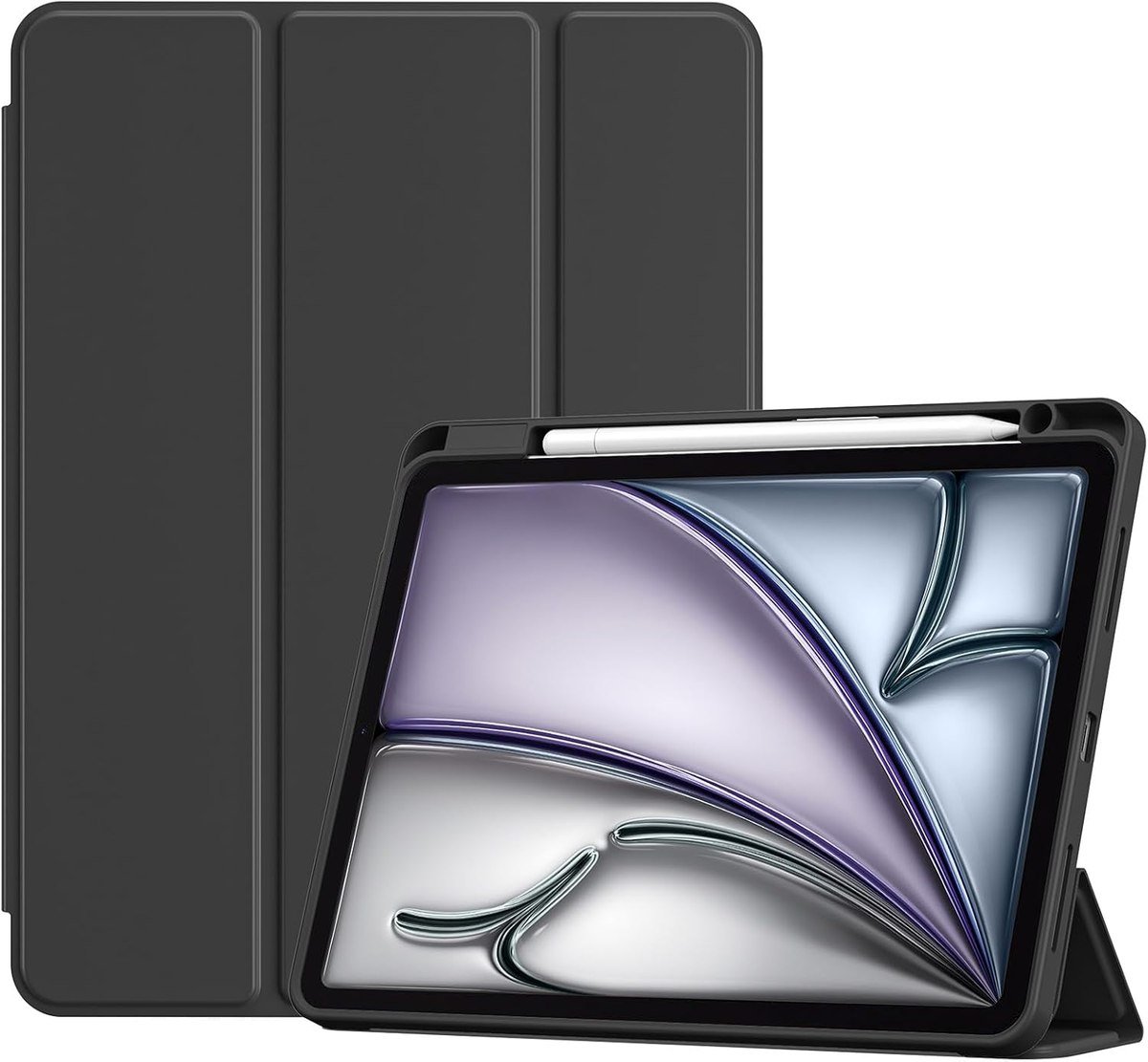 ProCase slim case for the 11-inch iPad Air in black with a trifold cover and pencil holder