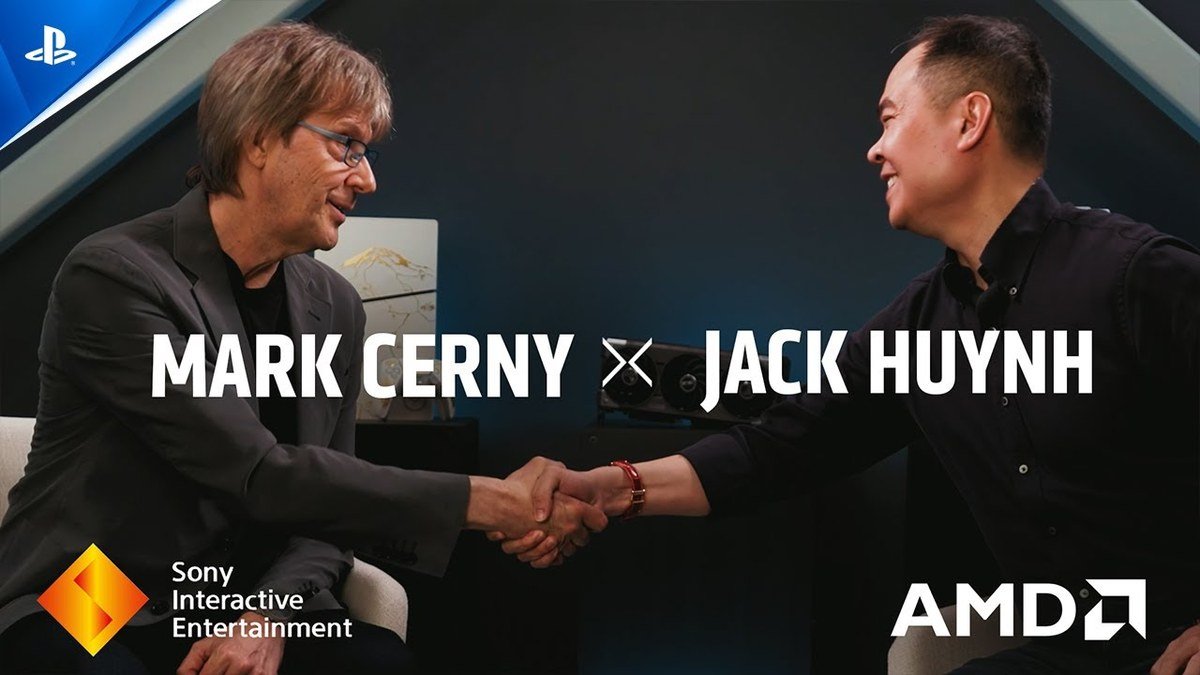 Mark Cerny and AMD executive Jack Huynh shaking hands in the Project Amethyst video