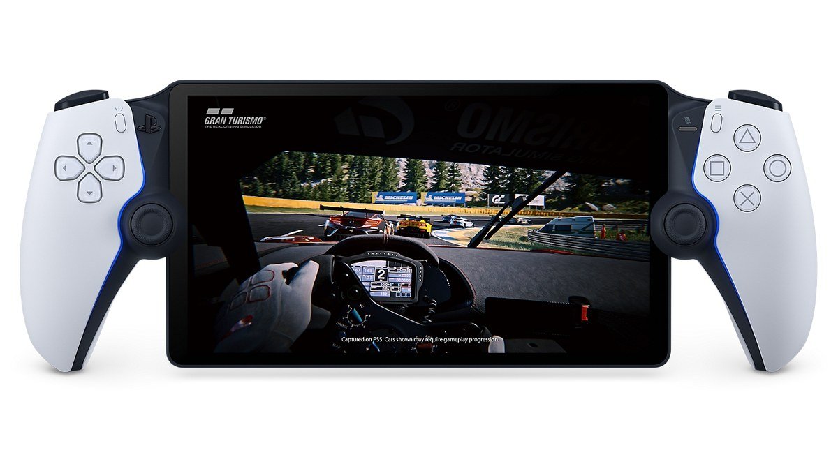 PlayStation Portal remote player showing Gran Turismo 7 on its screen