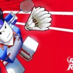 Racket Rivals character swinging at a shuttlecock on Roblox