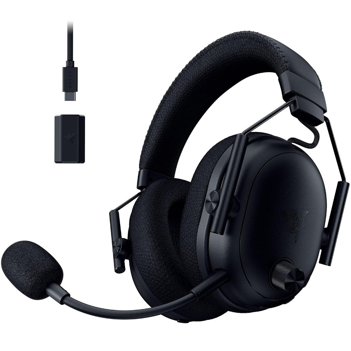 Razer BlackShark V3 Pro wireless gaming headset in black with its boom mic