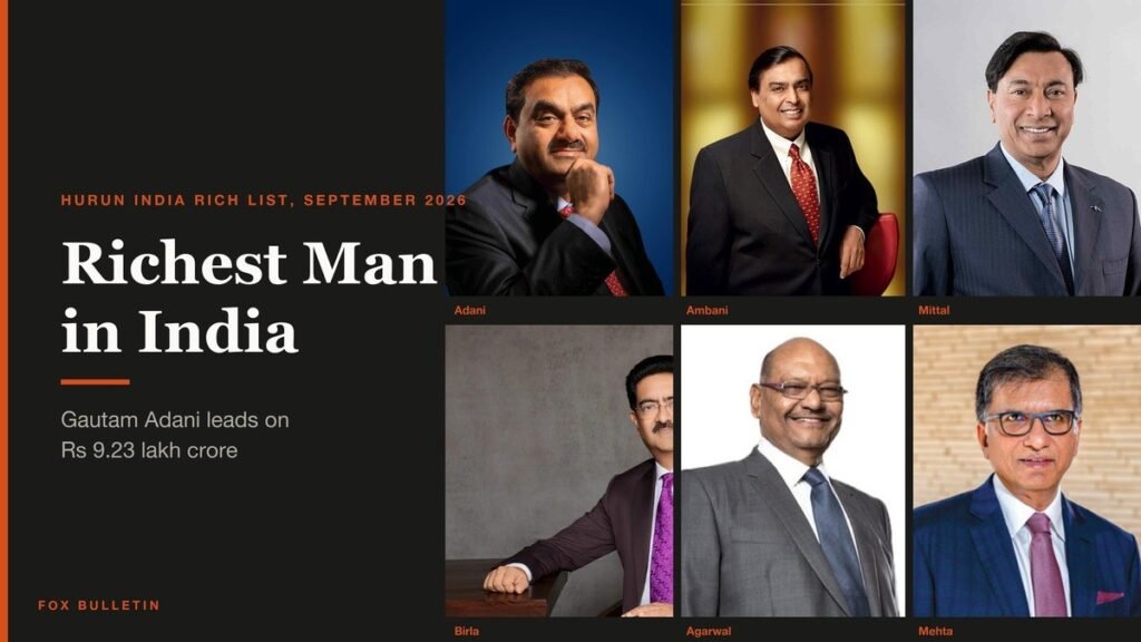 Portraits of six of the richest men in India, including Gautam Adani and Mukesh Ambani