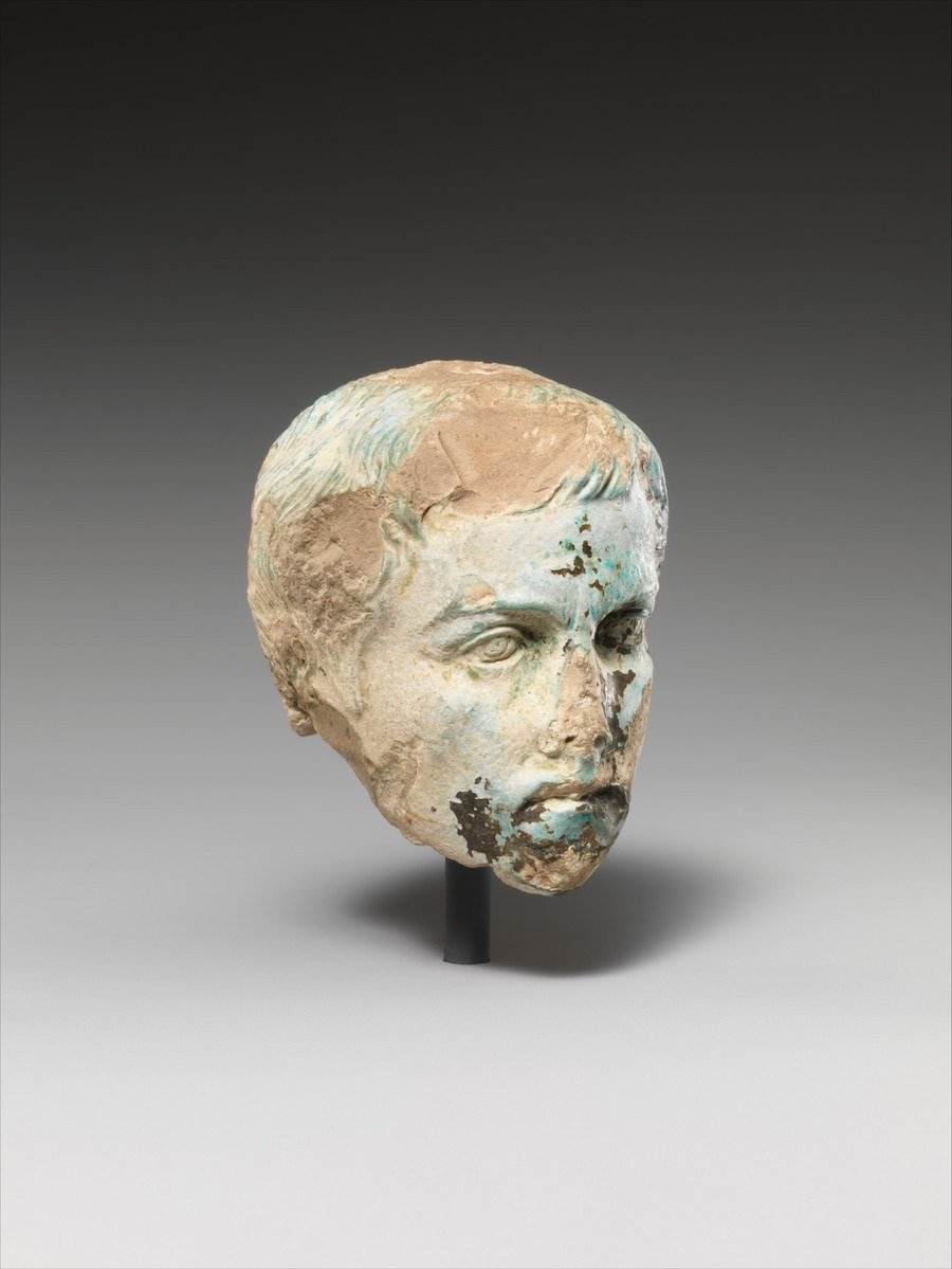 Faience head of Augustus dating from 30 to 14 BCE