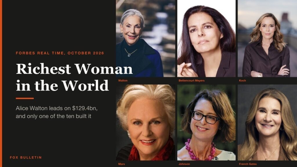 Portraits of six of the ten richest women in the world, including Alice Walton and Melinda French Gates