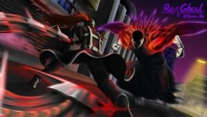 Ro-Ghoul artwork of two characters with red kagune mid-fight on a city street