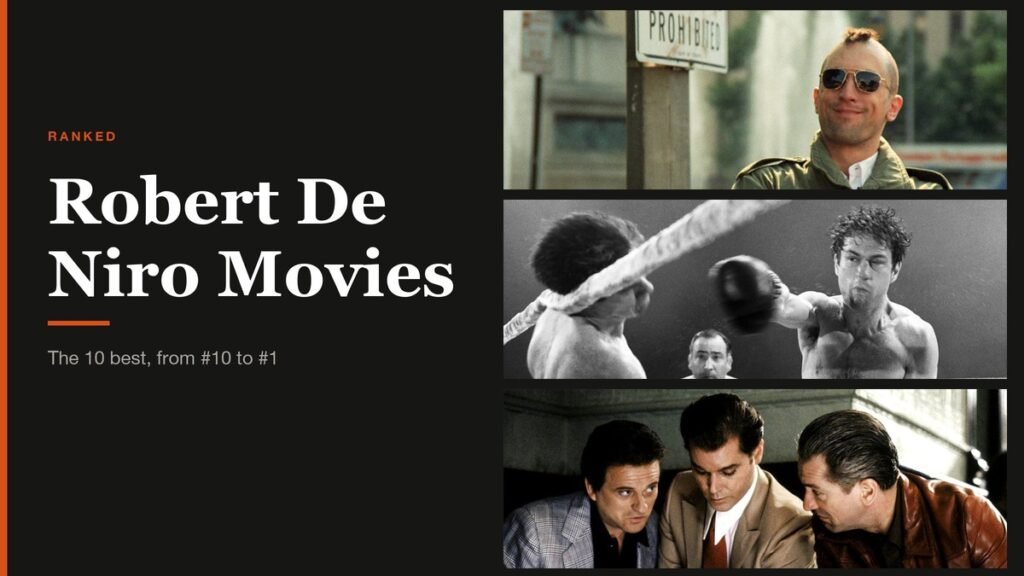 Robert De Niro Movies headline beside stills from Robert De Niro films