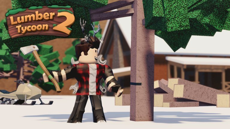 Lumber Tycoon 2 thumbnail showing a logger felling trees in Lumberland
