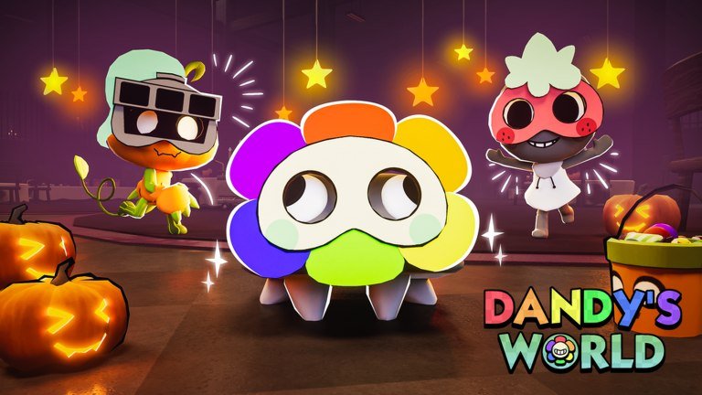 Dandy's World thumbnail showing three toon characters among pumpkins