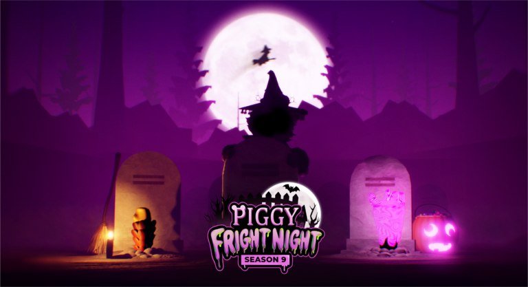 Piggy thumbnail showing the Piggy character in a graveyard under a full moon